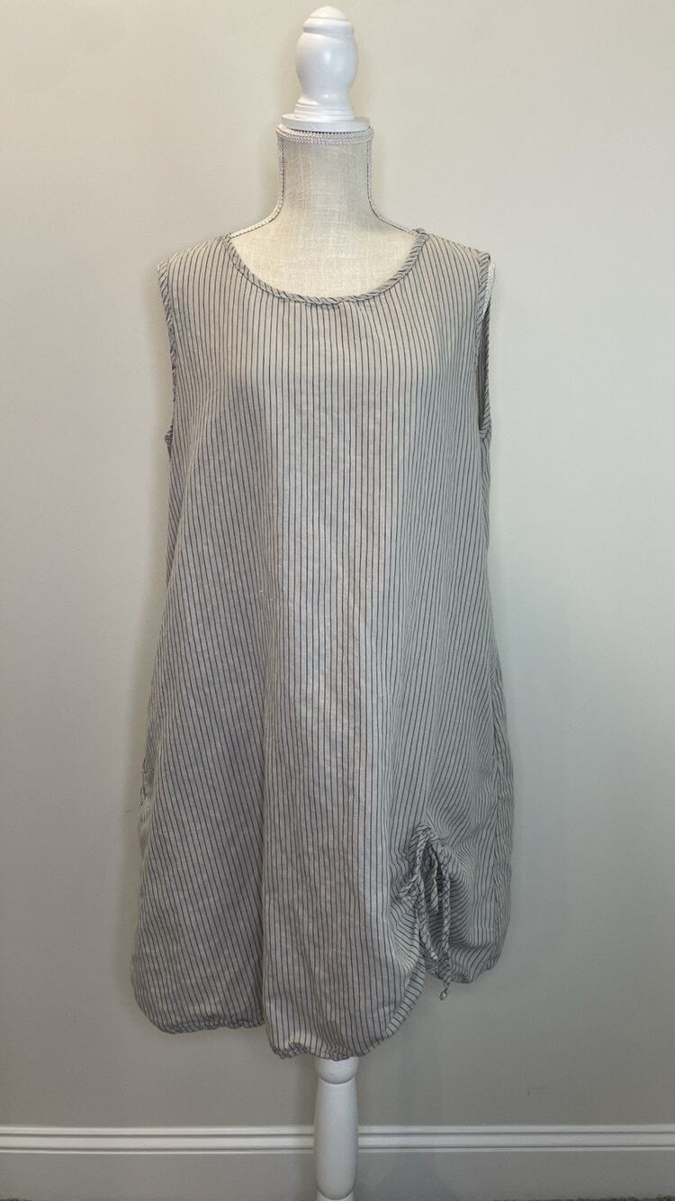 Cut Loose Linen Sleeveless Oversized Tank Dress Pocket Pull Over Striped Large L